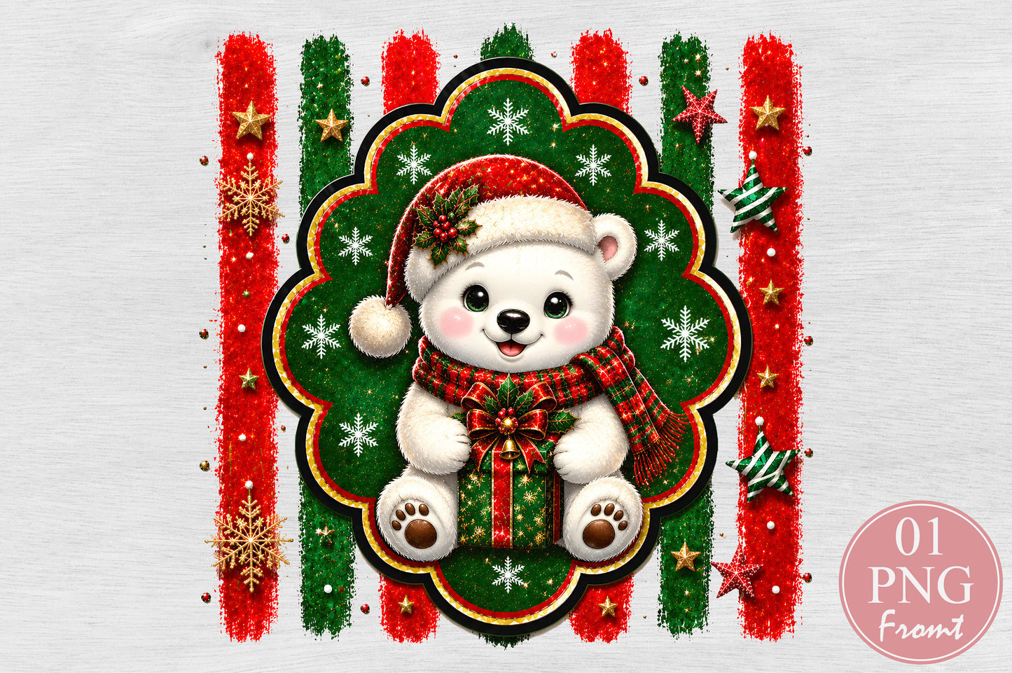 Cute Christmas Polar Bear PNG Santa Hat Gift Holiday Sublimation Design