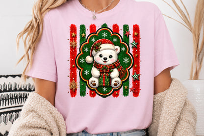 Cute Christmas Polar Bear PNG Santa Hat Gift Holiday Sublimation Design