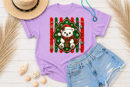 Cute Christmas Polar Bear PNG Santa Hat Gift Holiday Sublimation Design