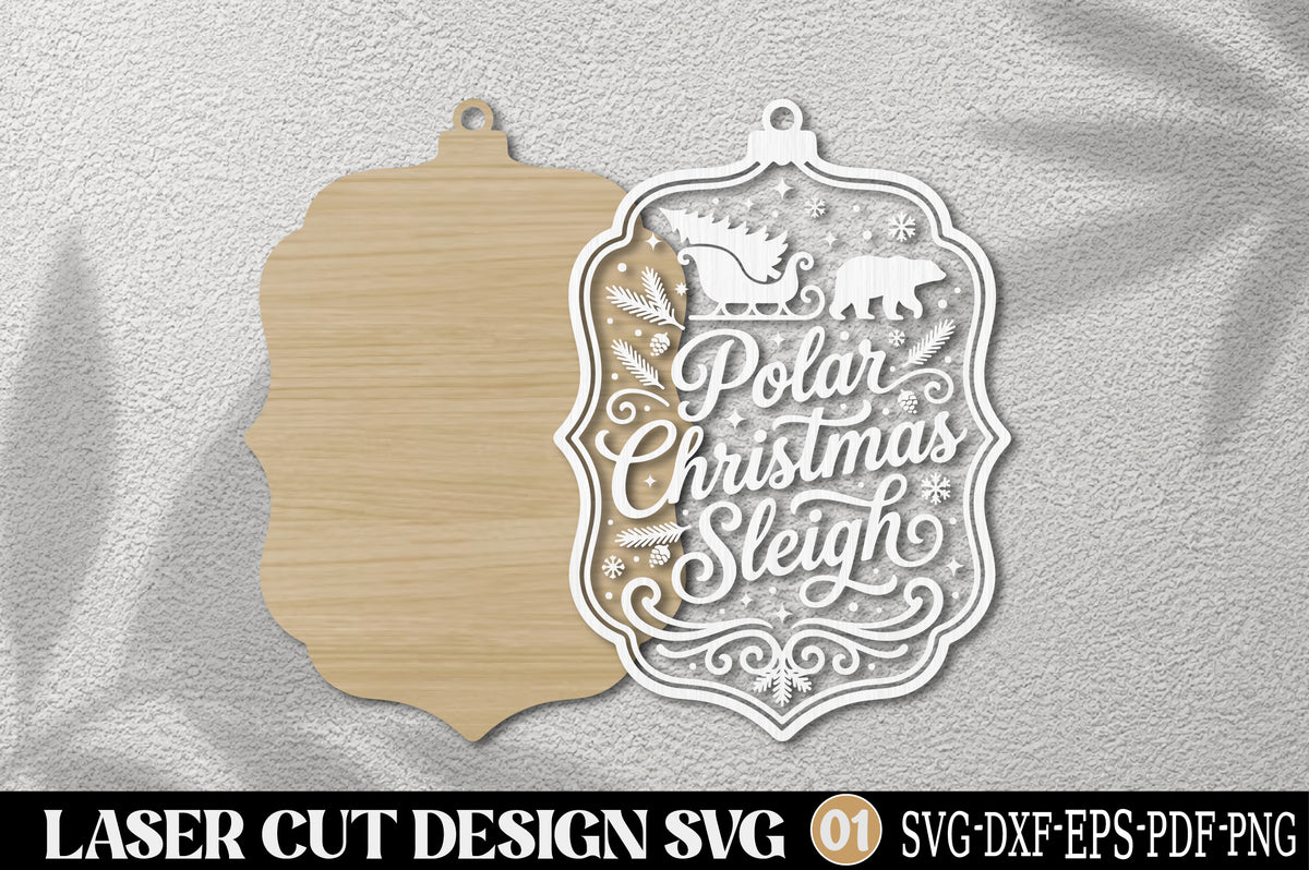Polar Christmas Sleigh Laser Cut SVG | Christmas Ornament SVG