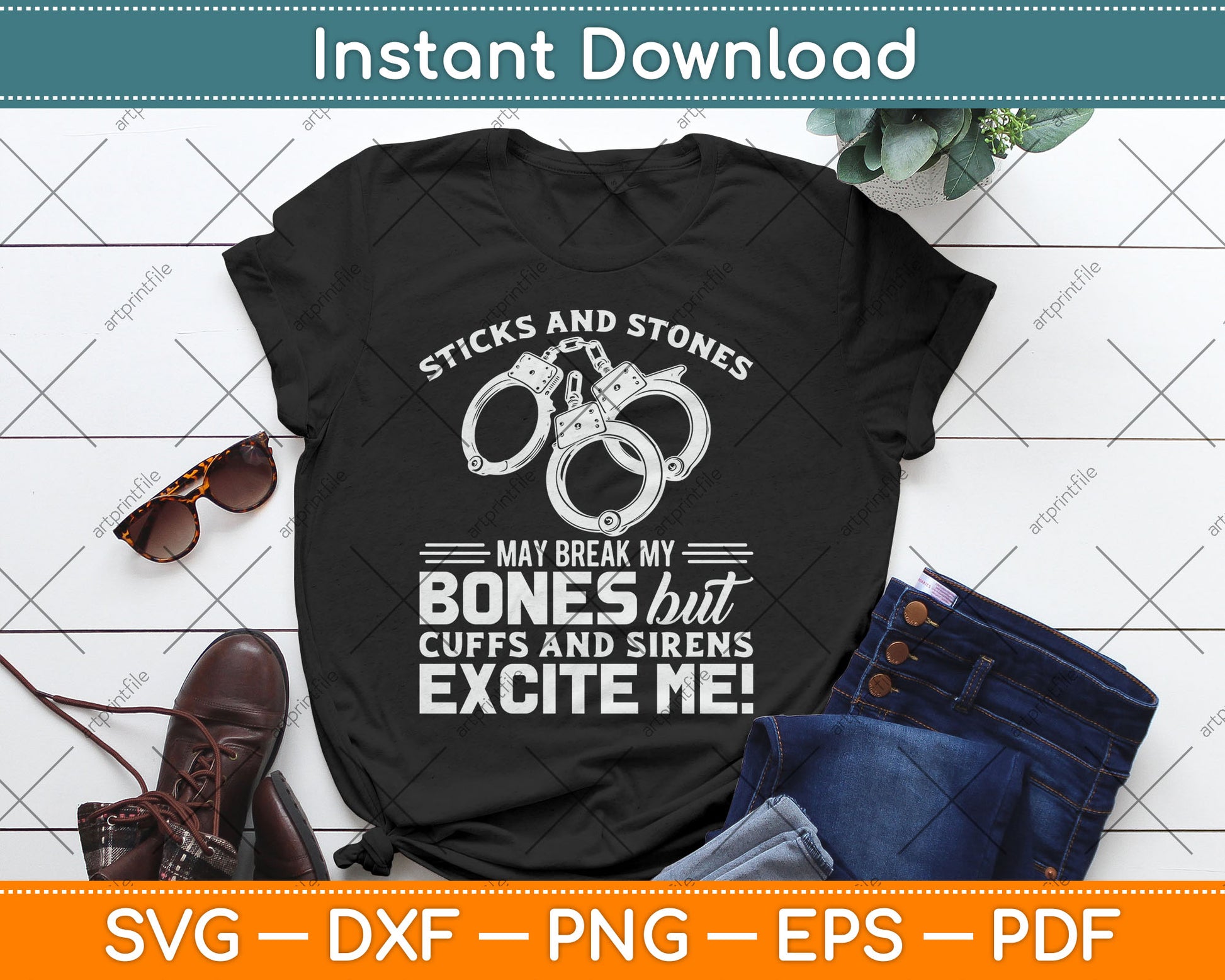 Police Officer Cuffs And Sirens Excite Me Funny Svg Digital Cutting File