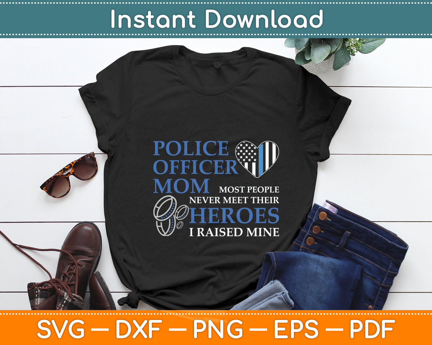Police Officer Mom - Thin Blue Line Family Svg Digital Cutting File