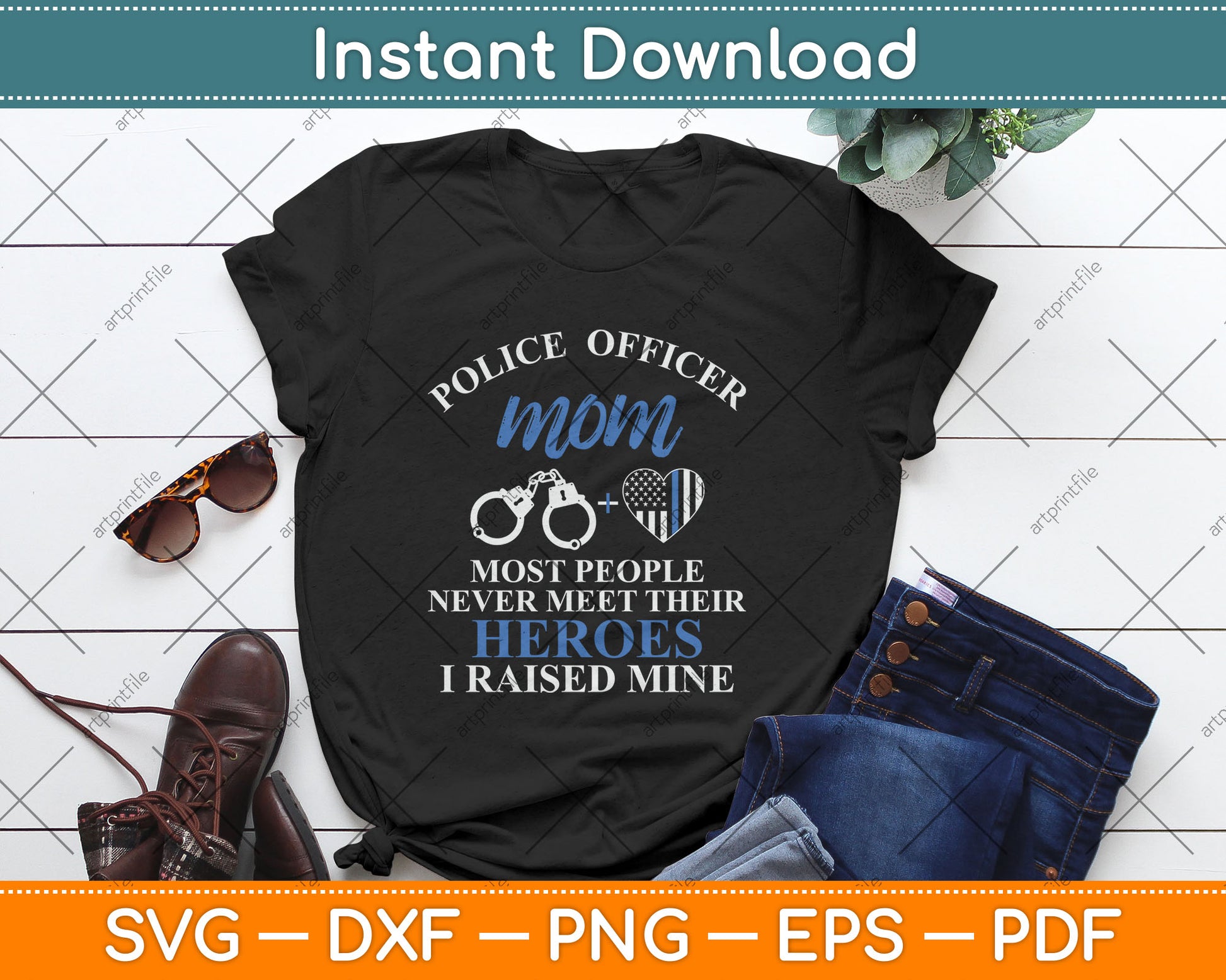 Police Officer Mom Thin Blue Line Family Heroes Mother's Day Svg Digital Cutting File