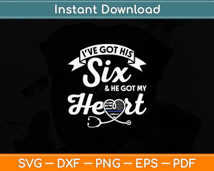 Police Wife Nurse Life Six Heart Thin Blue Line RN Mom Svg Digital Cutting File