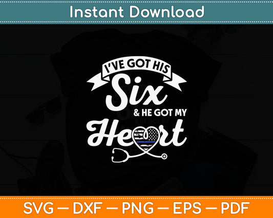 Police Wife Nurse Life Six Heart Thin Blue Line RN Mom Svg Digital Cutting File