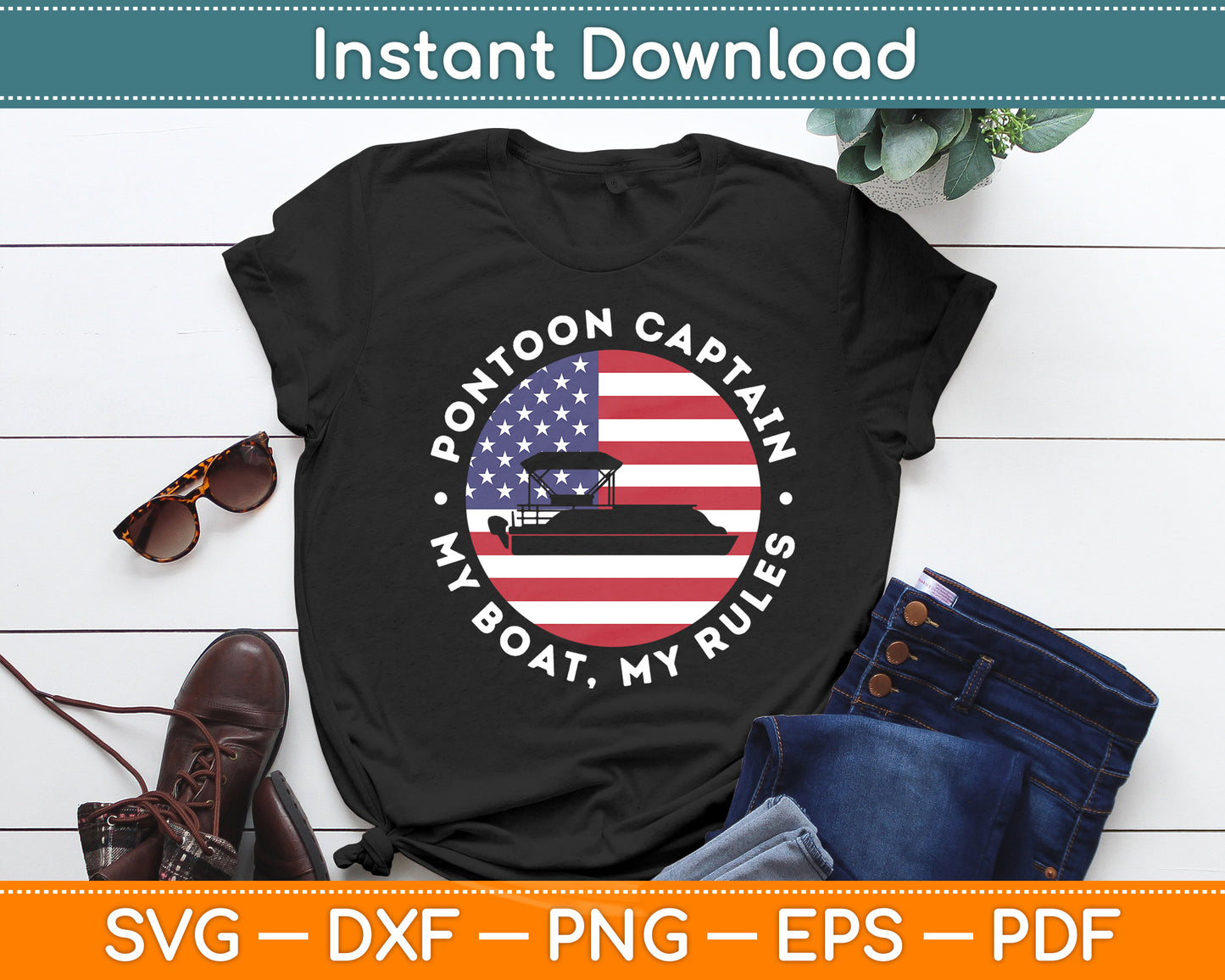 Pontoon Captain Us Flag 4th Of July Boating Svg Digital Cutting File