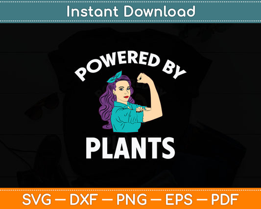 Powered By Plants Retro Women's Vegan Fitness Svg Digital Cutting File