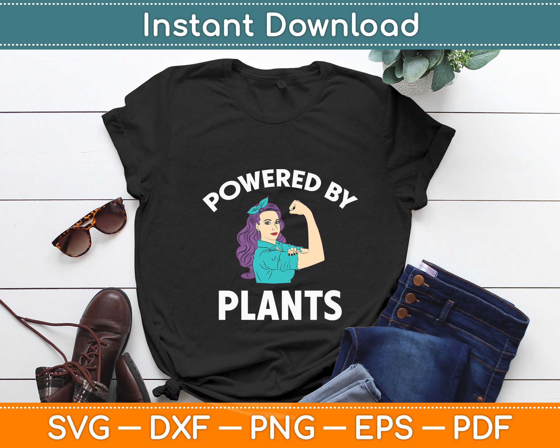 Powered By Plants Retro Women's Vegan Fitness Svg Digital Cutting File