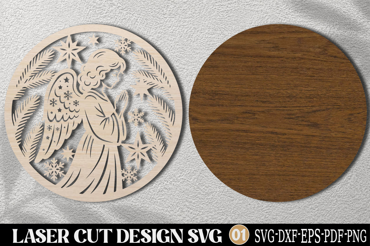 Praying Angel Christmas Ornament SVG | Angel Wings Laser Cut Design