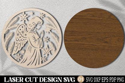 Praying Angel Christmas Ornament SVG | Angel Wings Laser Cut Design