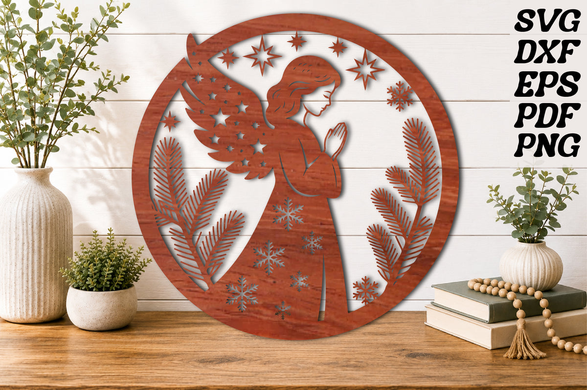 Praying Angel Christmas Wooden Sign SVG