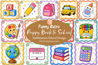 Preppy Back to School Frames PNG Teacher Sublimation Bundle