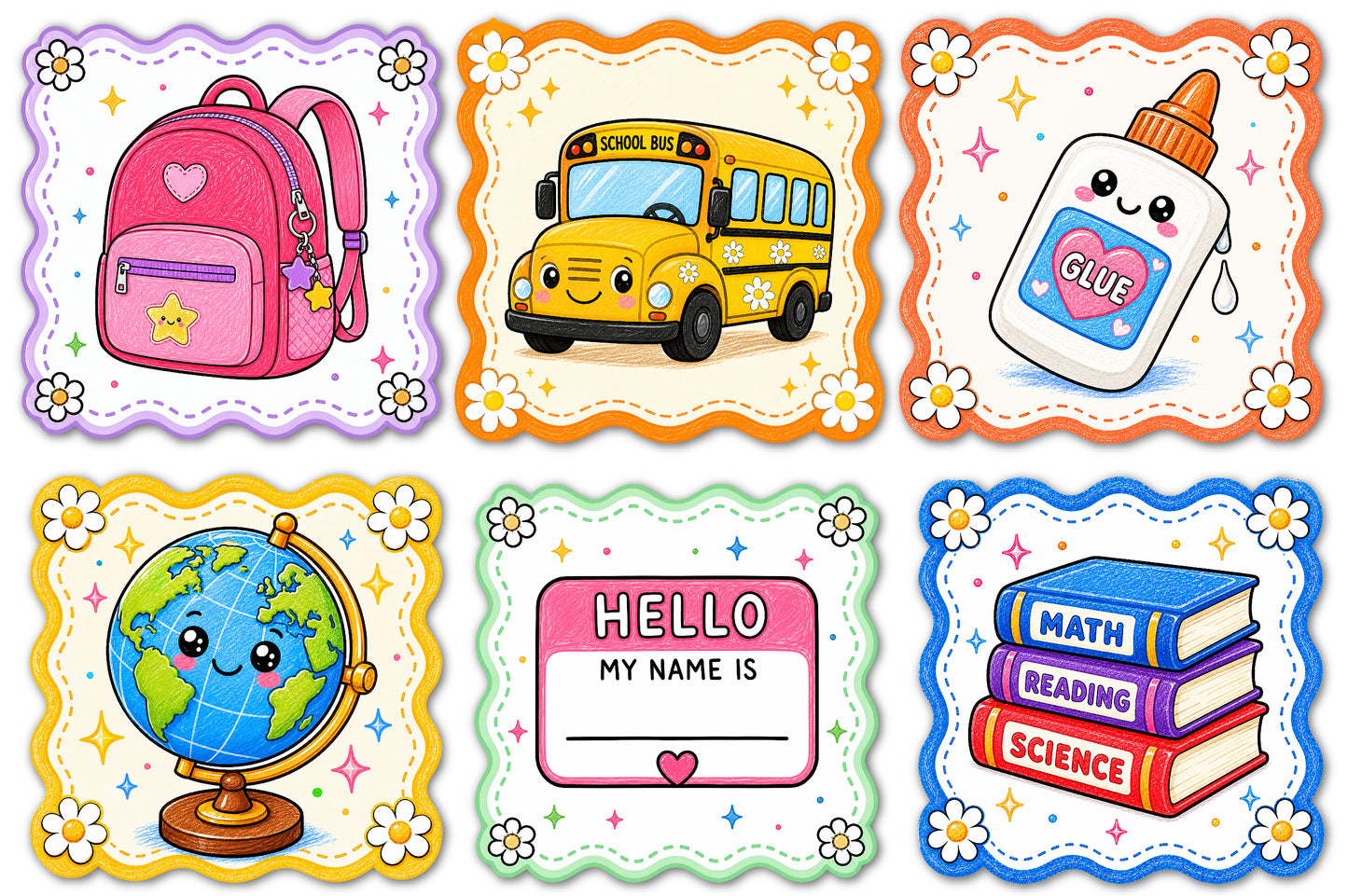 Preppy Back to School Frames PNG Teacher Sublimation Bundle