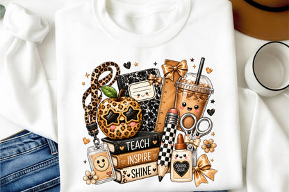 Preppy Teacher Back to School PNG Leopard School Supplies Sublimation