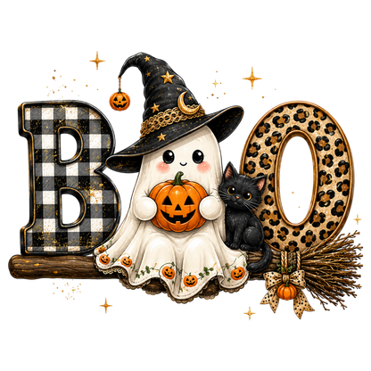 Preppy Boo Ghost PNG | Coquette Halloween Ghost Witch Cat Leopard Bow Clipart | Cute Spooky Sublimation Design