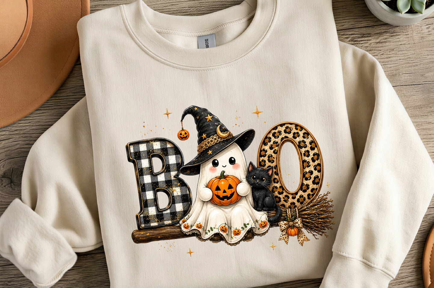 Preppy Boo Ghost PNG | Coquette Halloween Ghost Witch Cat Leopard Bow Clipart | Cute Spooky Sublimation Design