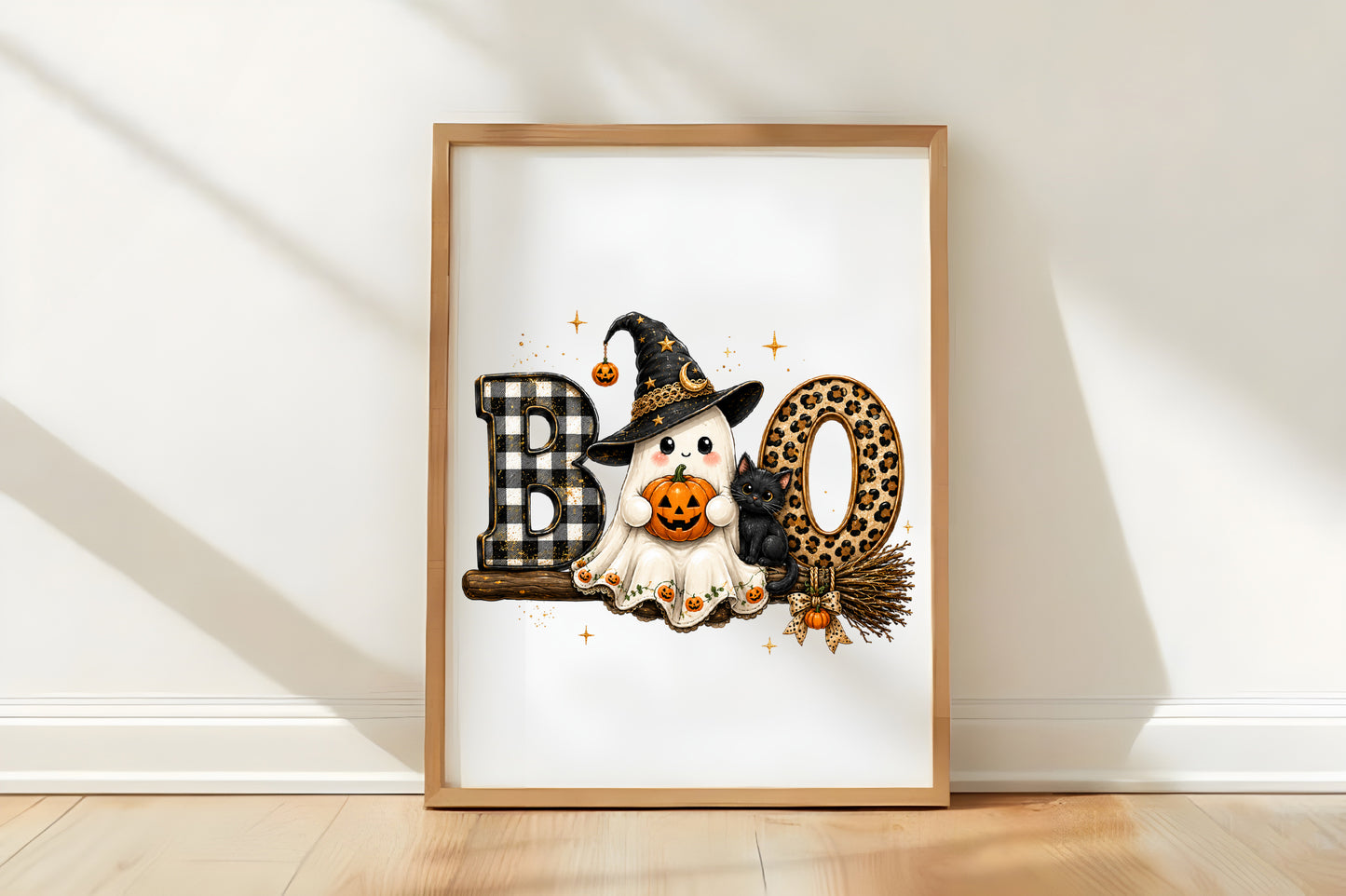 Preppy Boo Ghost PNG | Coquette Halloween Ghost Witch Cat Leopard Bow Clipart | Cute Spooky Sublimation Design