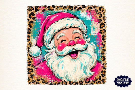 Preppy Brushstroke Santa Claus PNG, Pink Christmas Santa Sublimation Design
