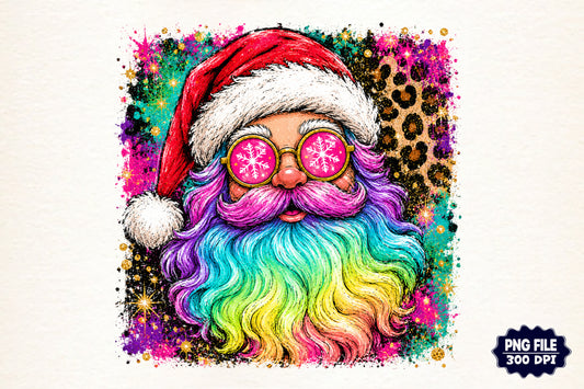 Rainbow Santa Claus PNG, Colorful Christmas Santa Sublimation Design