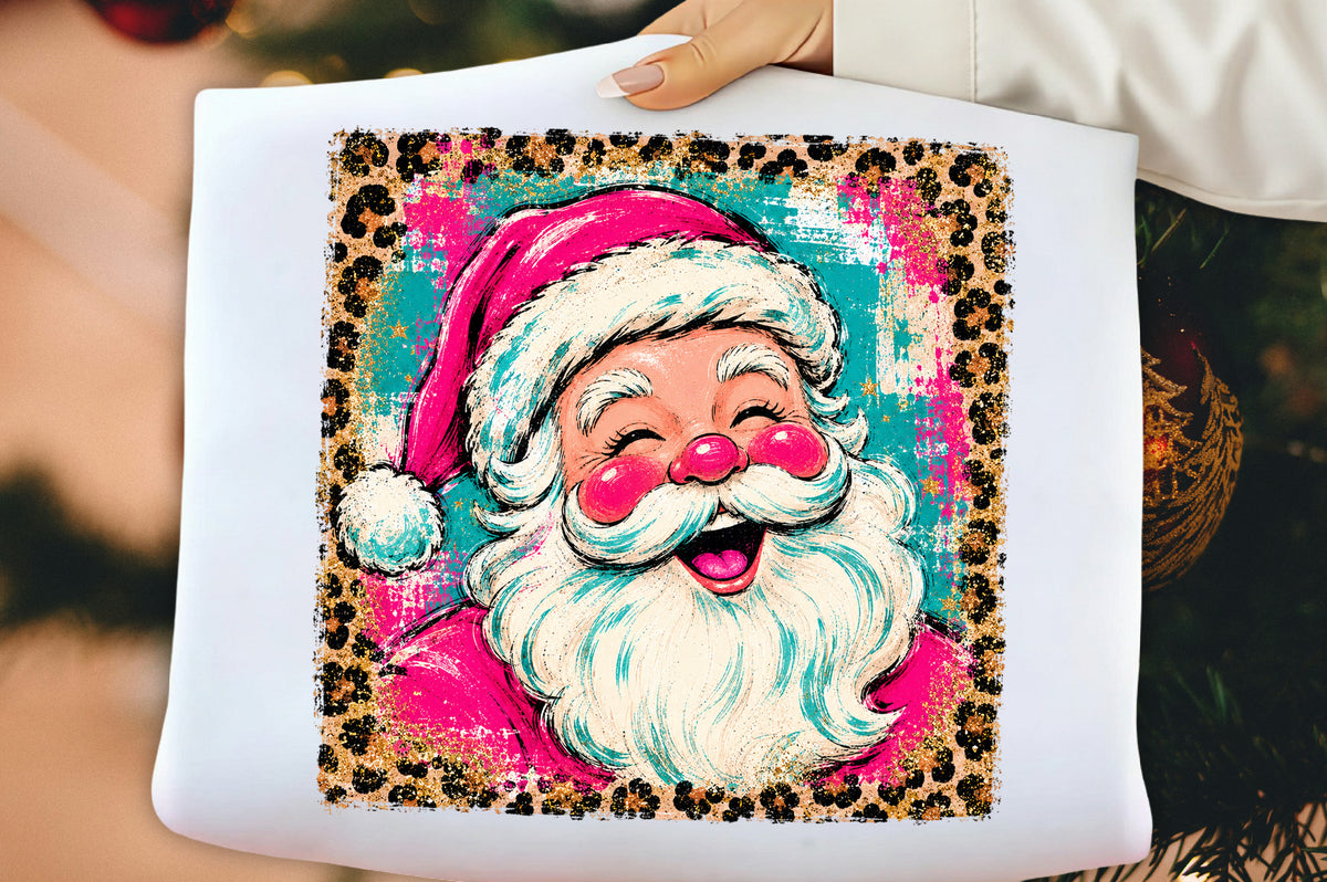 Preppy Brushstroke Santa Claus PNG, Pink Christmas Santa Sublimation Design