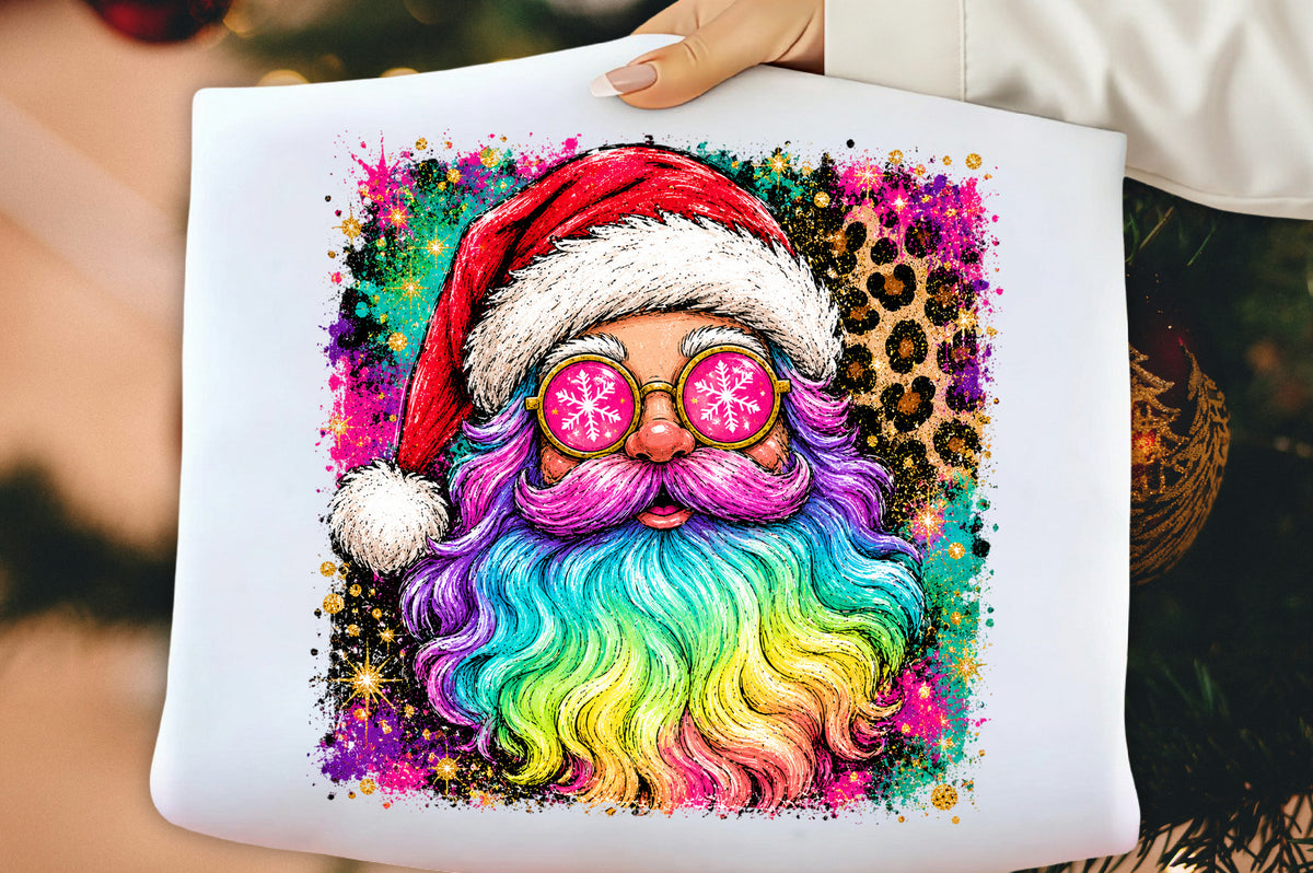 Rainbow Santa Claus PNG, Colorful Christmas Santa Sublimation Design