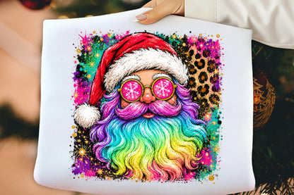Rainbow Santa Claus PNG, Colorful Christmas Santa Sublimation Design