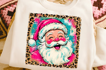 Preppy Brushstroke Santa Claus PNG, Pink Christmas Santa Sublimation Design