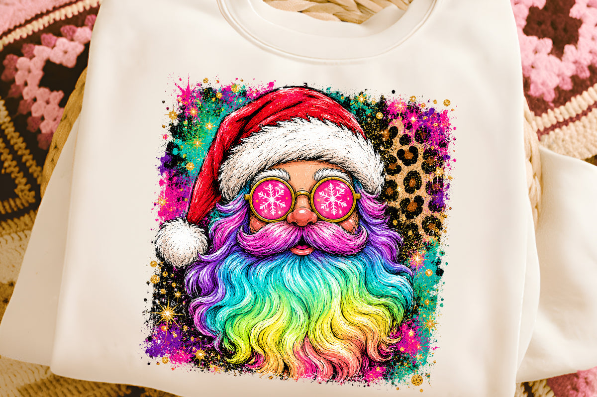 Rainbow Santa Claus PNG, Colorful Christmas Santa Sublimation Design