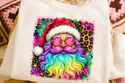 Rainbow Santa Claus PNG, Colorful Christmas Santa Sublimation Design