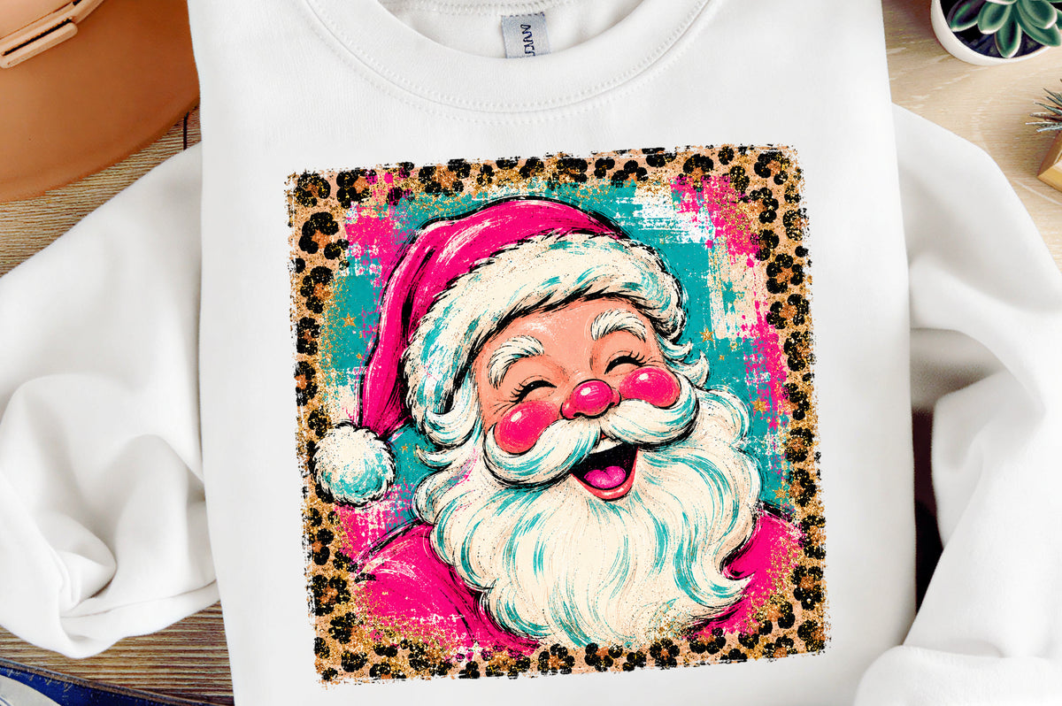 Preppy Brushstroke Santa Claus PNG, Pink Christmas Santa Sublimation Design