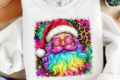 Rainbow Santa Claus PNG, Colorful Christmas Santa Sublimation Design
