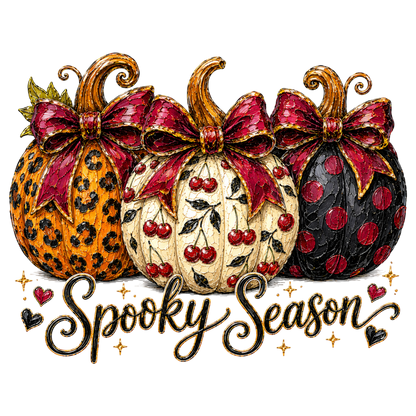 Preppy Cherry Pumpkin PNG | Spooky Season Bow Pumpkin Leopard Halloween Clipart | Fall Sublimation Design