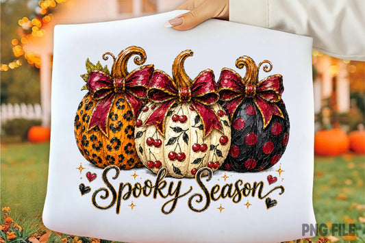 Preppy Cherry Pumpkin PNG | Spooky Season Bow Pumpkin Leopard Halloween Clipart | Fall Sublimation Design
