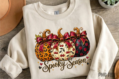 Preppy Cherry Pumpkin PNG | Spooky Season Bow Pumpkin Leopard Halloween Clipart | Fall Sublimation Design
