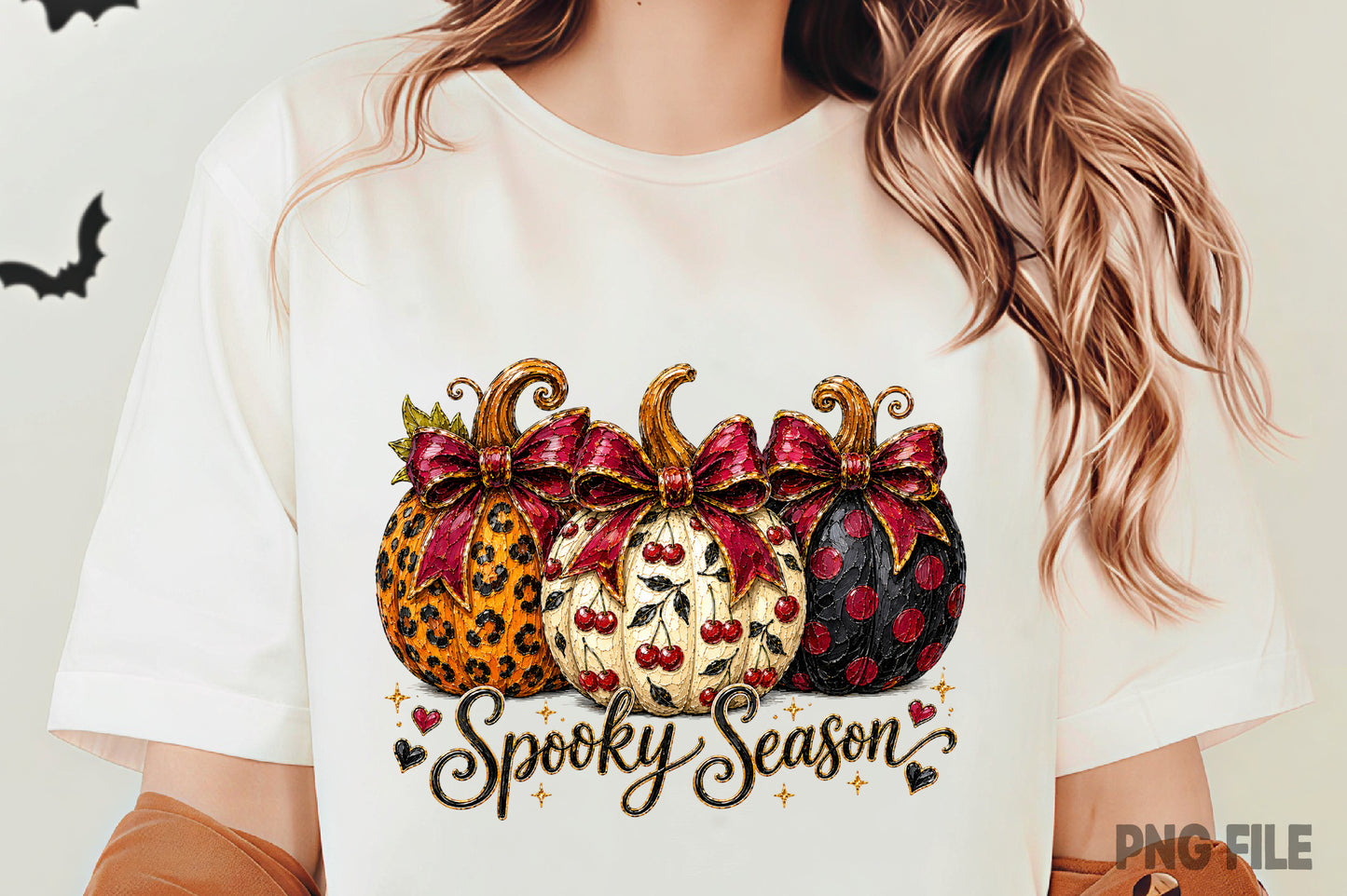 Preppy Cherry Pumpkin PNG | Spooky Season Bow Pumpkin Leopard Halloween Clipart | Fall Sublimation Design