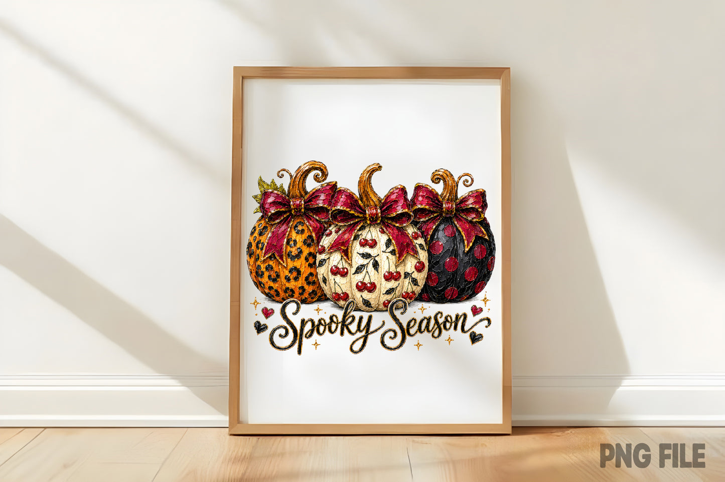 Preppy Cherry Pumpkin PNG | Spooky Season Bow Pumpkin Leopard Halloween Clipart | Fall Sublimation Design
