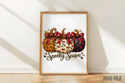 Preppy Cherry Pumpkin PNG | Spooky Season Bow Pumpkin Leopard Halloween Clipart | Fall Sublimation Design