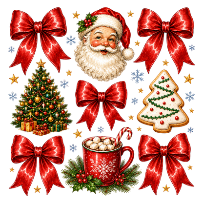 Preppy Christmas Coquette Bow PNG | Red Bow Santa Holiday Clipart