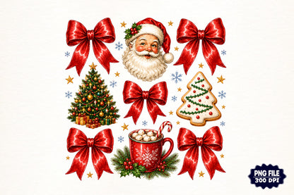 Preppy Christmas Coquette Bow PNG | Red Bow Santa Holiday Clipart