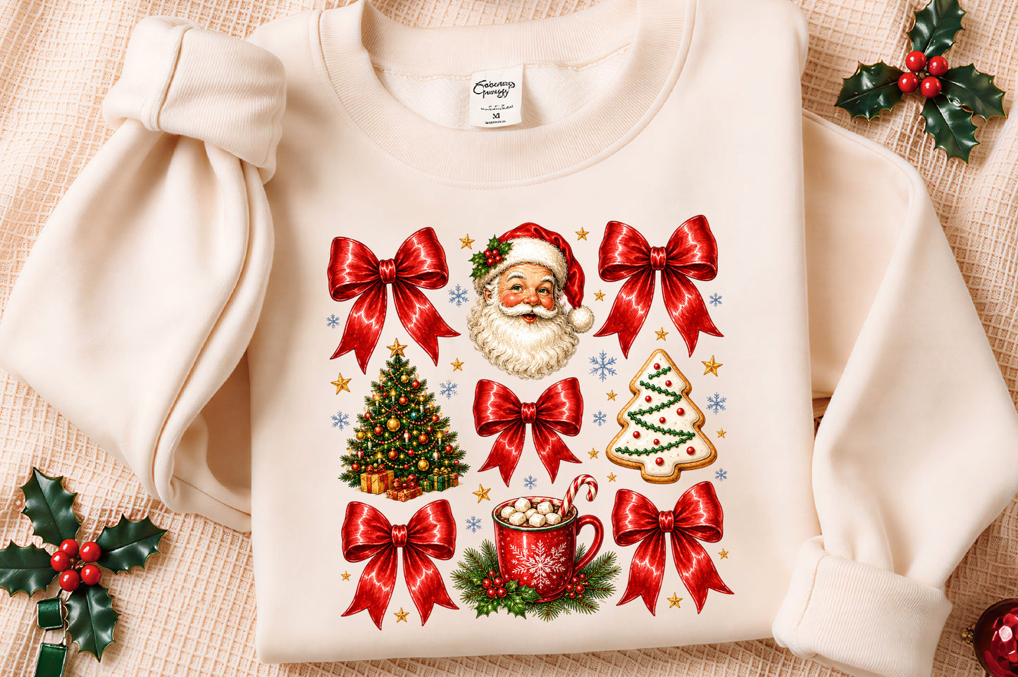 Preppy Christmas Coquette Bow PNG | Red Bow Santa Holiday Clipart
