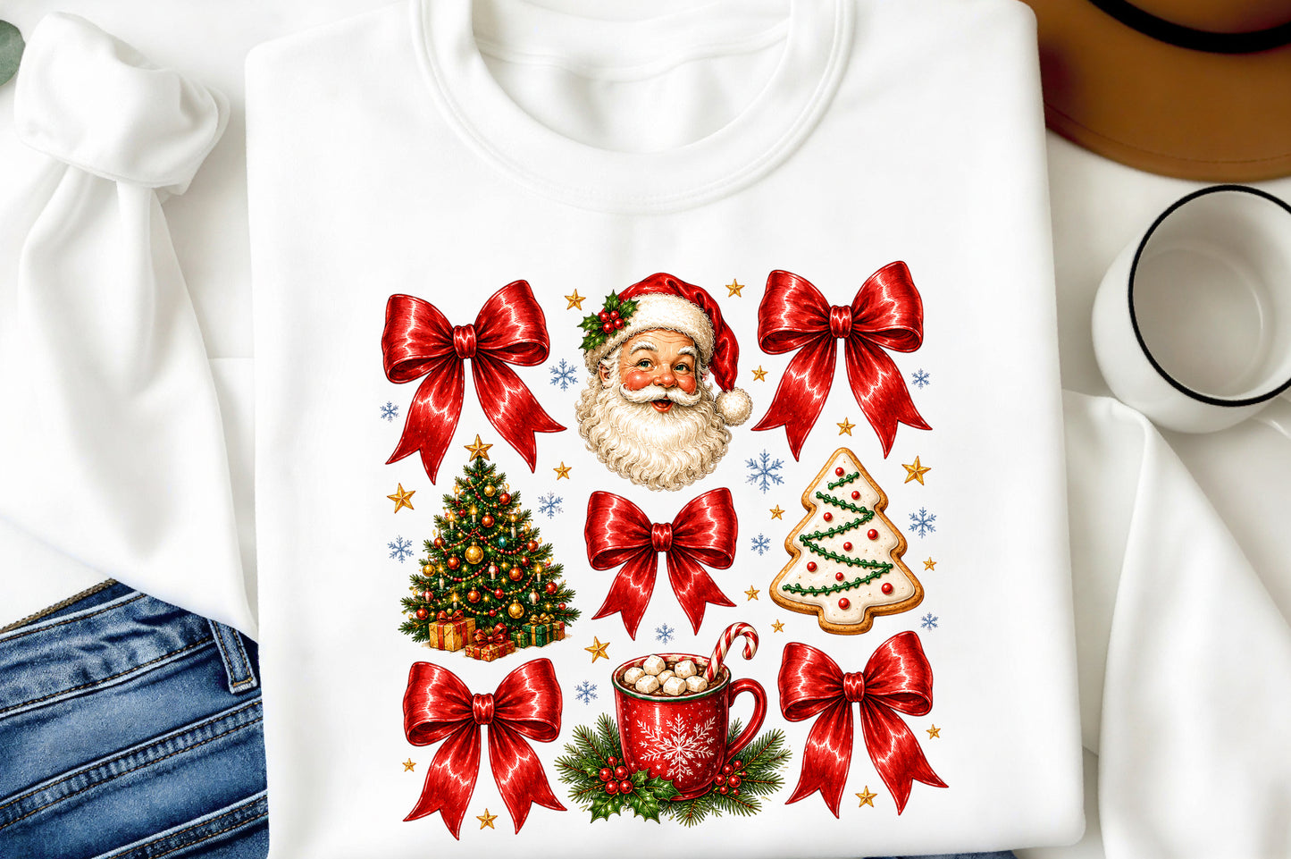 Preppy Christmas Coquette Bow PNG | Red Bow Santa Holiday Clipart