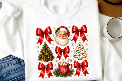 Preppy Christmas Coquette Bow PNG | Red Bow Santa Holiday Clipart