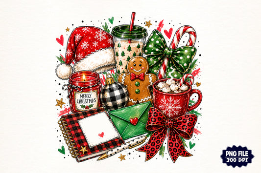 Preppy Christmas Doodles PNG | Cute Holiday Christmas Clipart