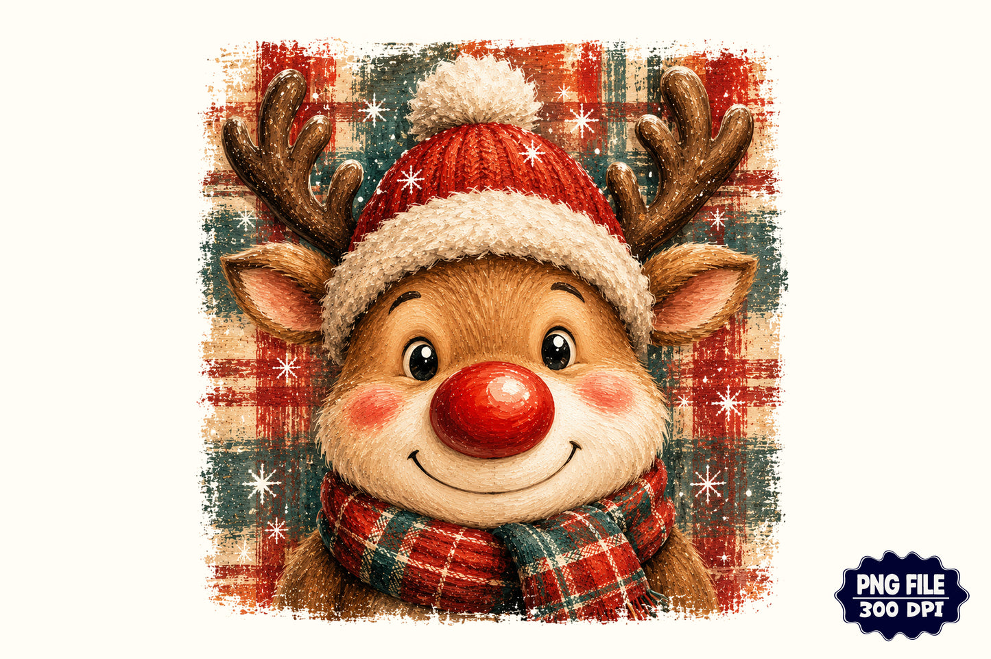 Christmas Reindeer PNG  Cute Holiday Rudolph Sublimation