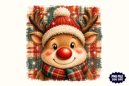 Christmas Reindeer PNG  Cute Holiday Rudolph Sublimation