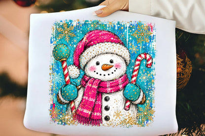 Preppy Christmas Snowman PNG, Pink Snowman Winter Sublimation Design