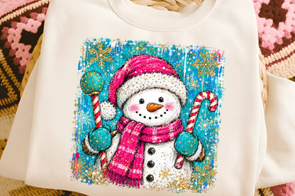 Preppy Christmas Snowman PNG, Pink Snowman Winter Sublimation Design