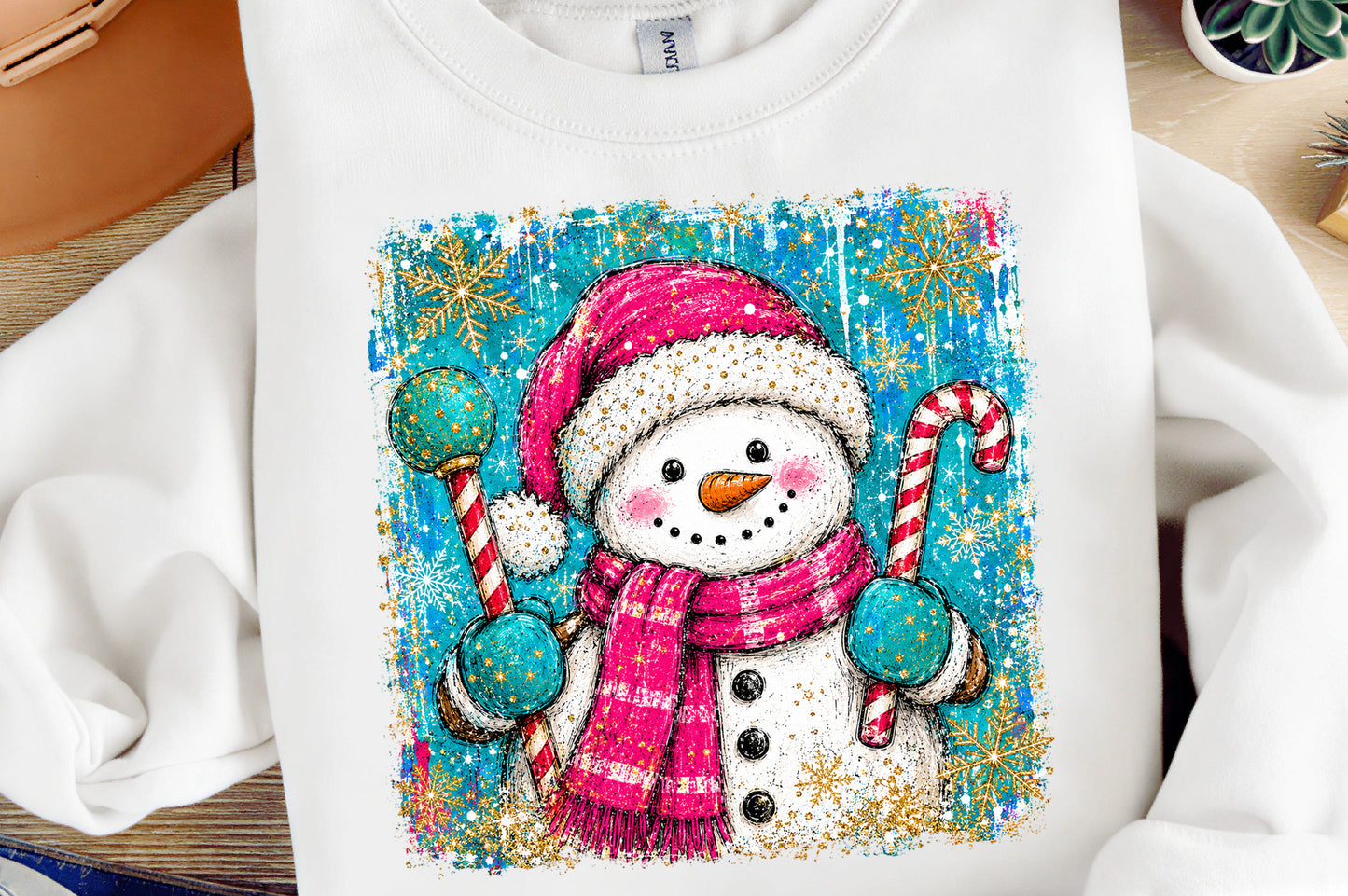 Preppy Christmas Snowman PNG, Pink Snowman Winter Sublimation Design