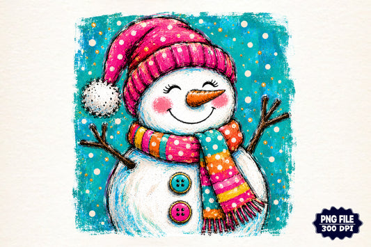 Preppy Christmas Snowman PNG, Colorful Winter Snowman Sublimation Design