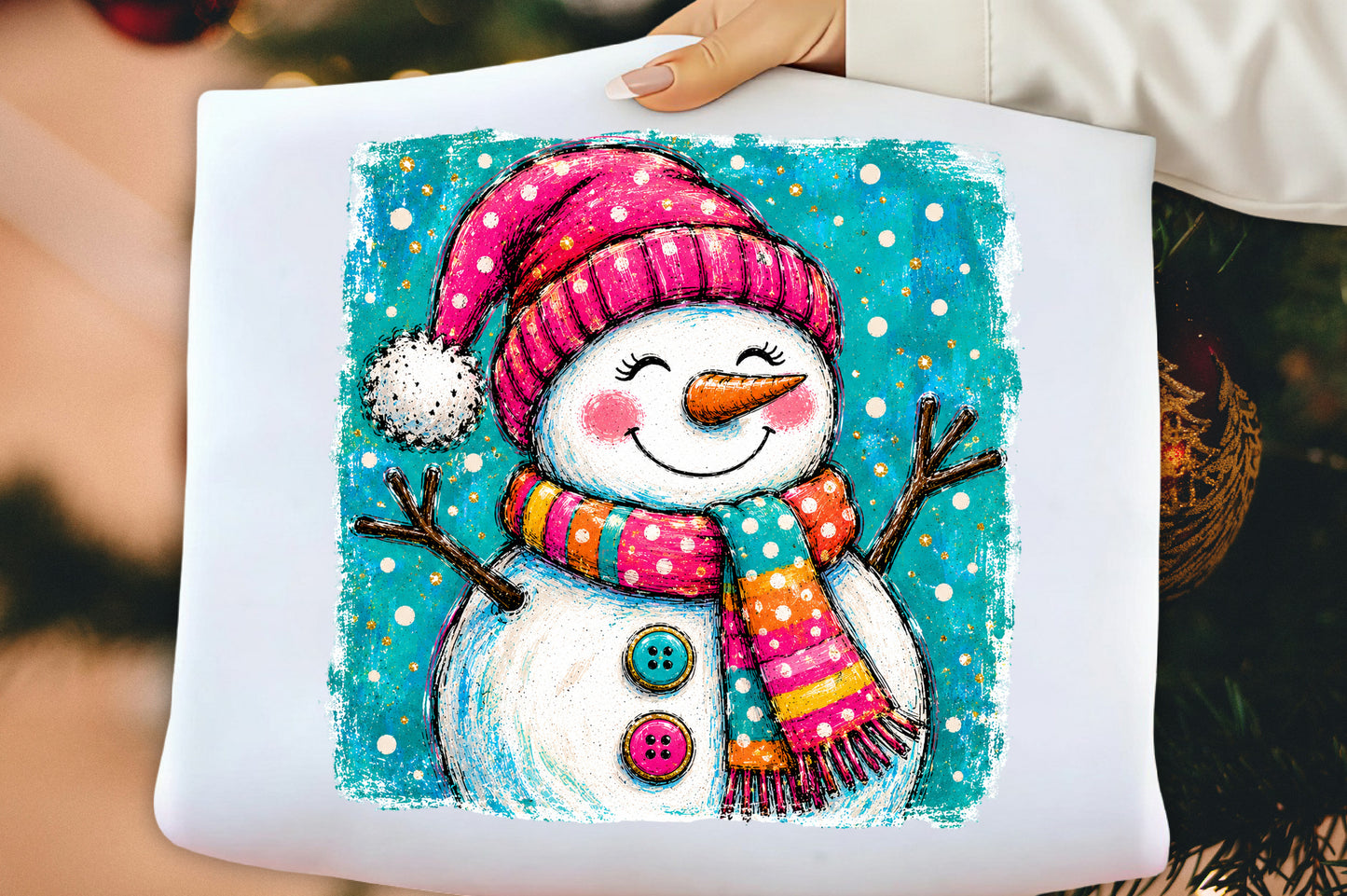 Preppy Christmas Snowman PNG, Colorful Winter Snowman Sublimation Design
